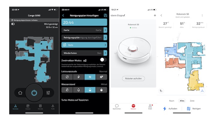 Screenshots vom App Verlgeich zwischen Cecoteoc und Roborock Saugroboter