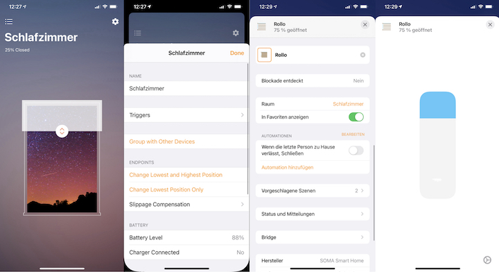 Smart Shades App und Apple Homekit Screenshots