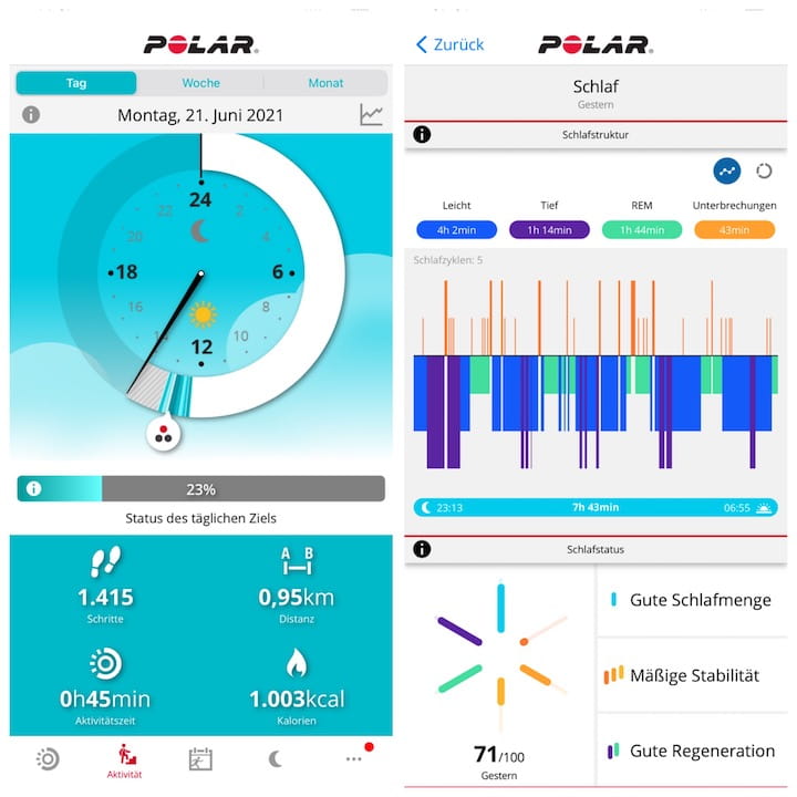 Screenshots Polar Flow iOS App