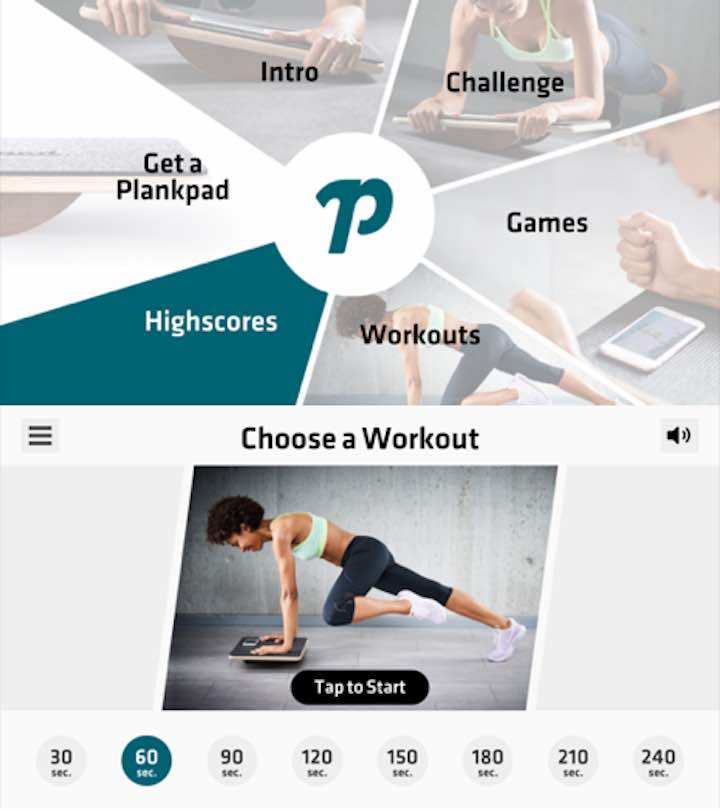 Plankpad App Screenshots mit Workout