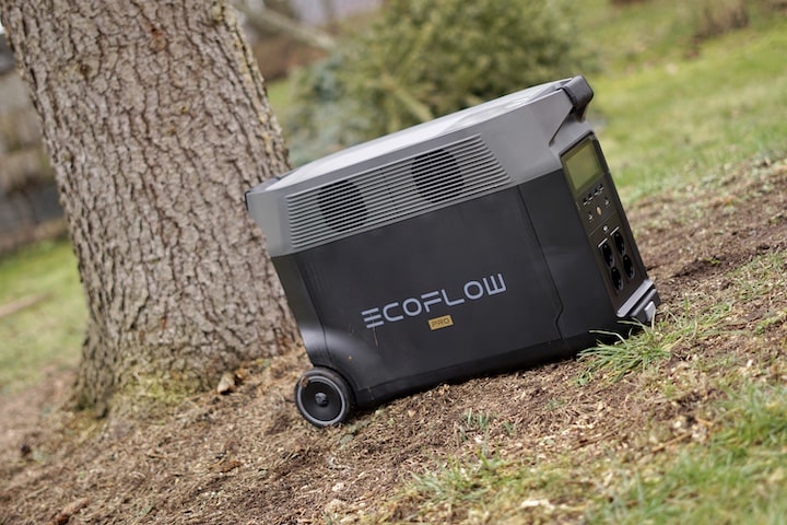 ecoflow delta pro steht vor einem baum in der natur