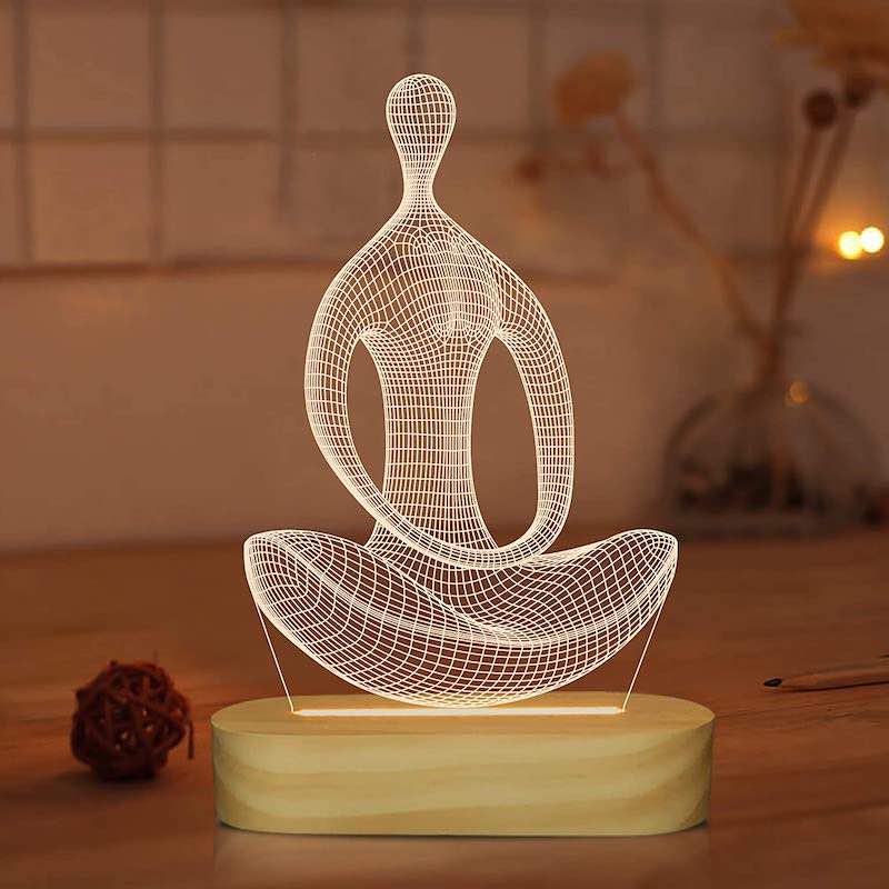 Lampe mit 3D Effekt im Yoga Stil