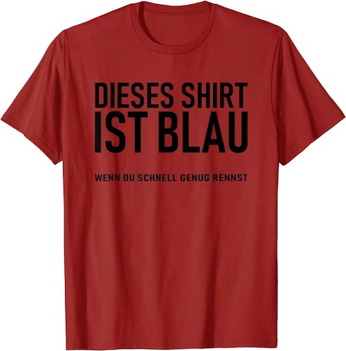 Rotes t shirt mit physik Spruch
