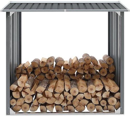 Stahlregal zur Lagerung von Brennholz im Au%C3%9Fenbereich