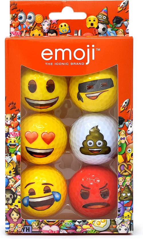 Bild zeigt sechs Emoji Golfbälle