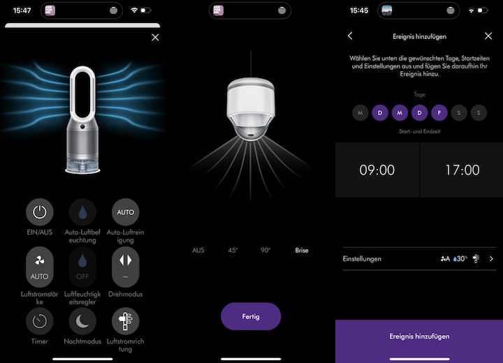 Dyson App Screenshot Fernbedienung