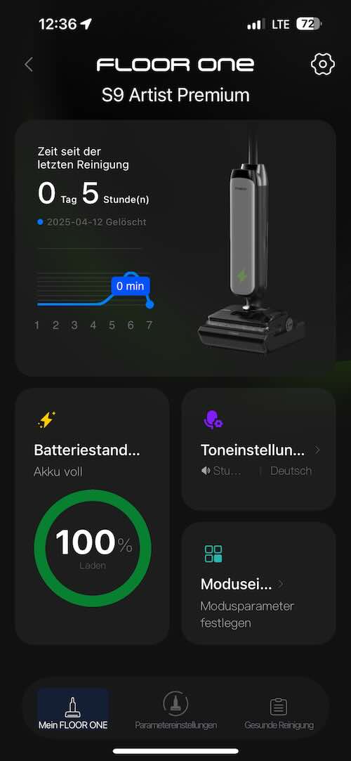 screenshot von der tineco app s9 artist